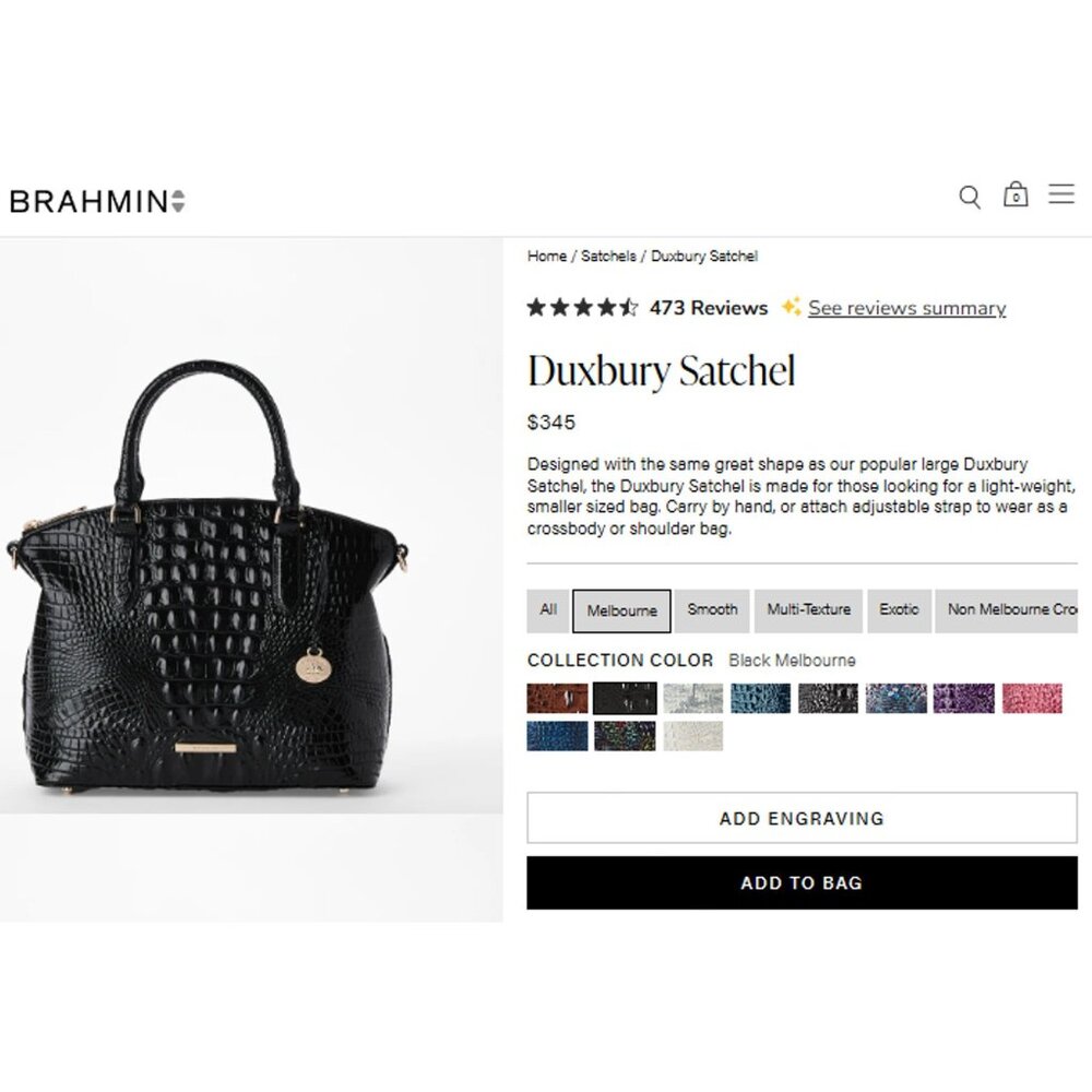 Brahmin Duxbury Satchel Black Melbourne Croc Embossed Leather Designer Purse Bag - Picture 5 of 16